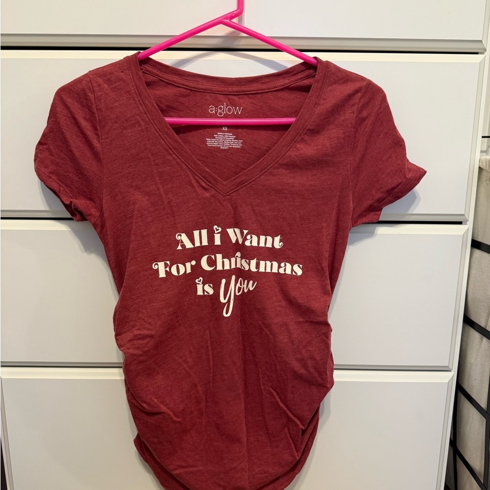NWOT Maternity Women's Red Holiday Tee